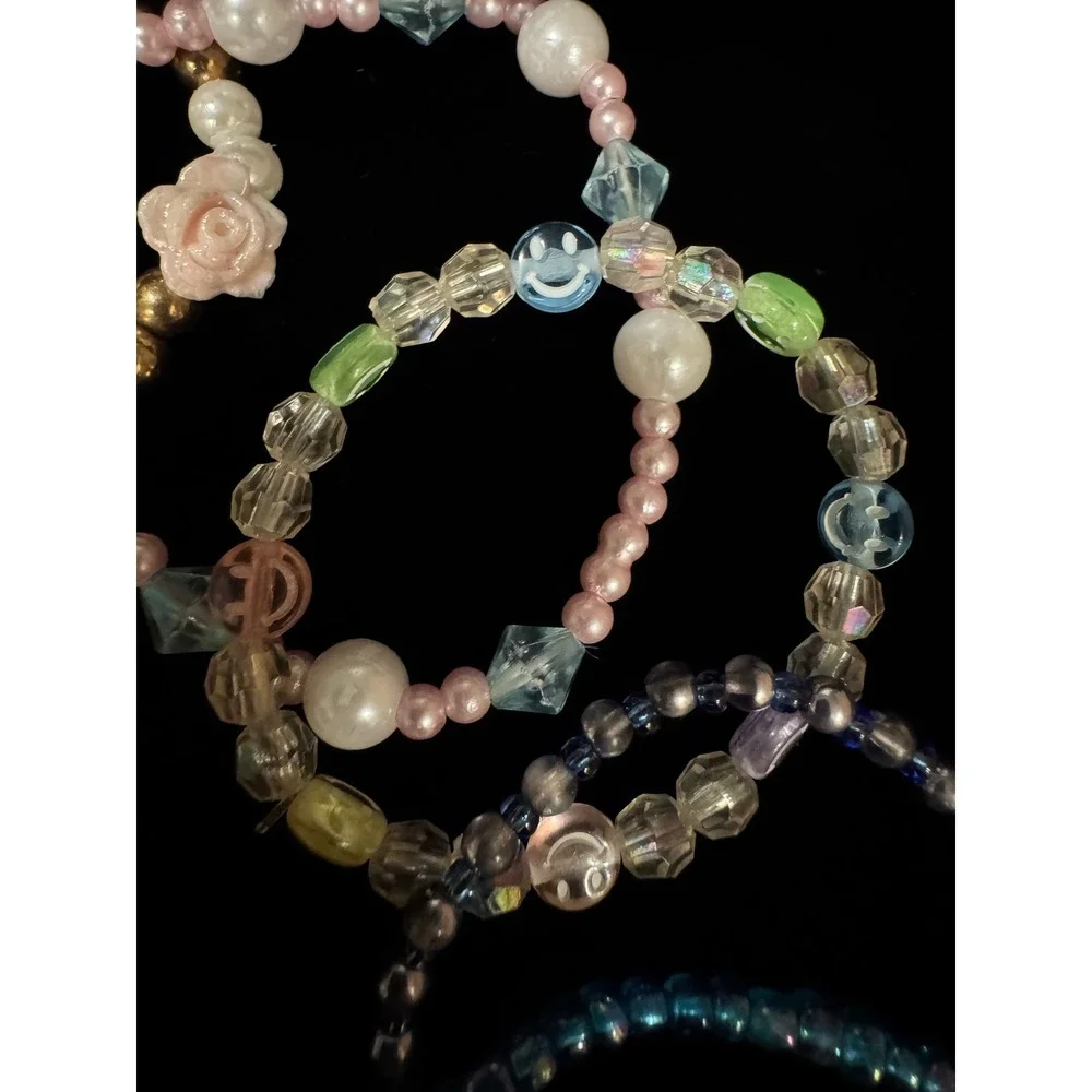 Kids 17pc Jewelry Lot Beaded Necklaces Zipper Heart Bracelets Character Charms